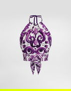 Dolce & Gabbana Majolica-Print Charmeuse Halter Tie Top