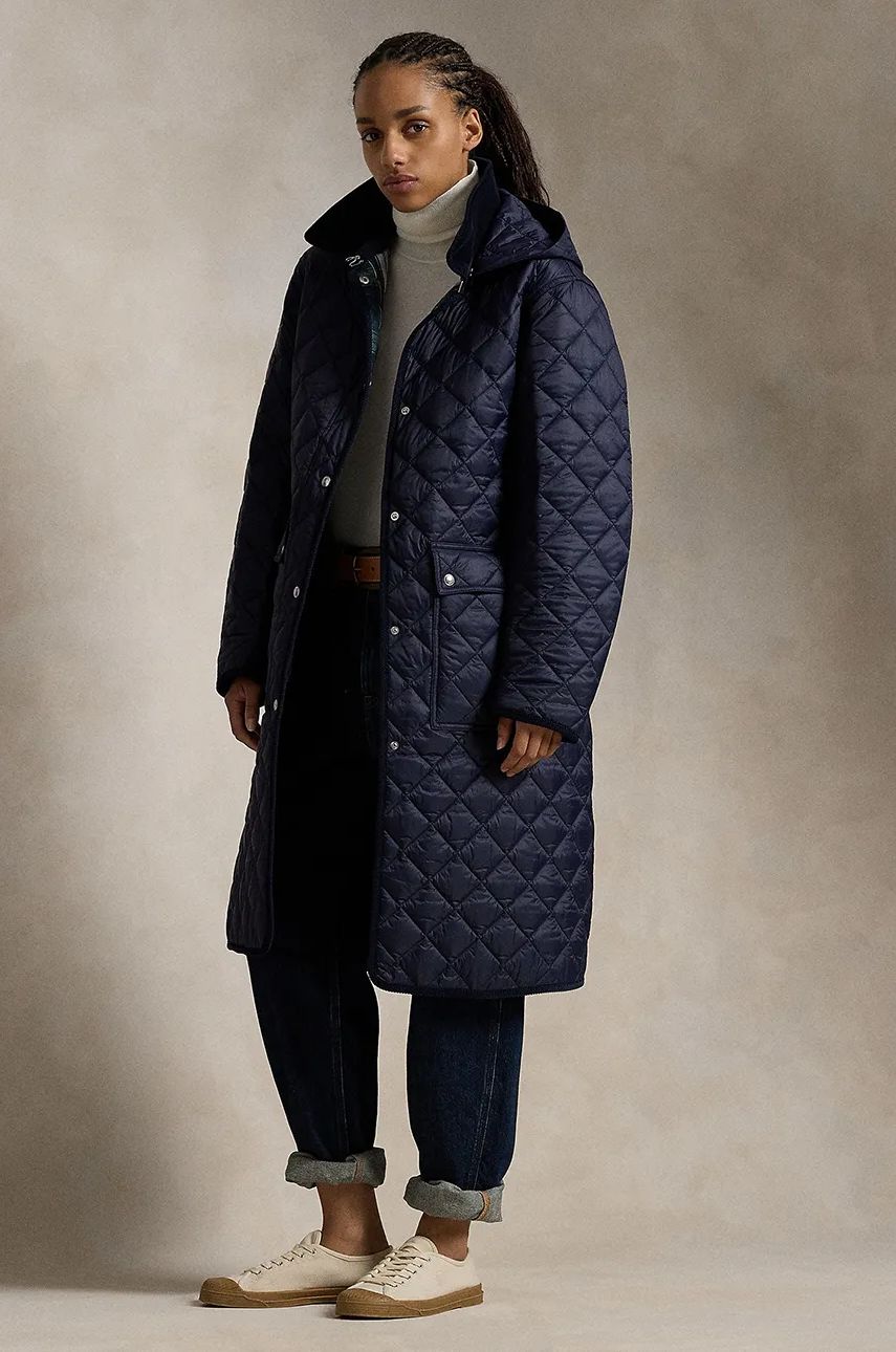 Navy Blue Quilted Winter Coat