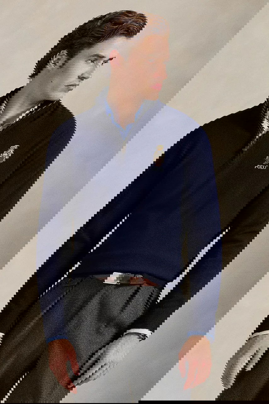 Sveter Polo by Ralph Lauren Wool Half-Zip Polo Bear Sweater Navy | 710978300, 0