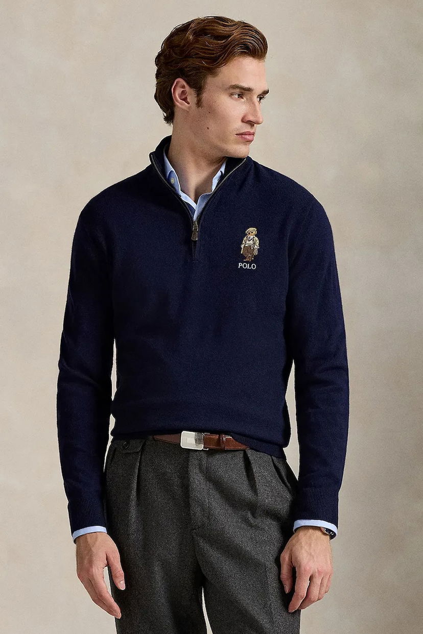 Sveter Polo by Ralph Lauren Wool Half-Zip Polo Bear Sweater Navy | 710978300