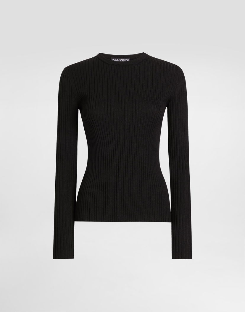 Sveter Dolce & Gabbana Dolce & Gabbana Wool Ribbed Fitted Sweater Čierna | FXX65TJDVDCN0000