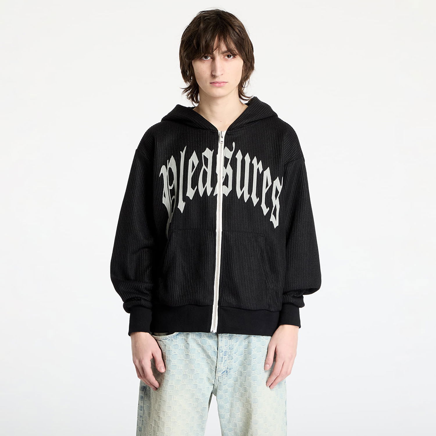 Mikina Pleasures PLEASURES Twitch Knitted Zip Hoodie Čierna | P25SP007 BLACK, 0
