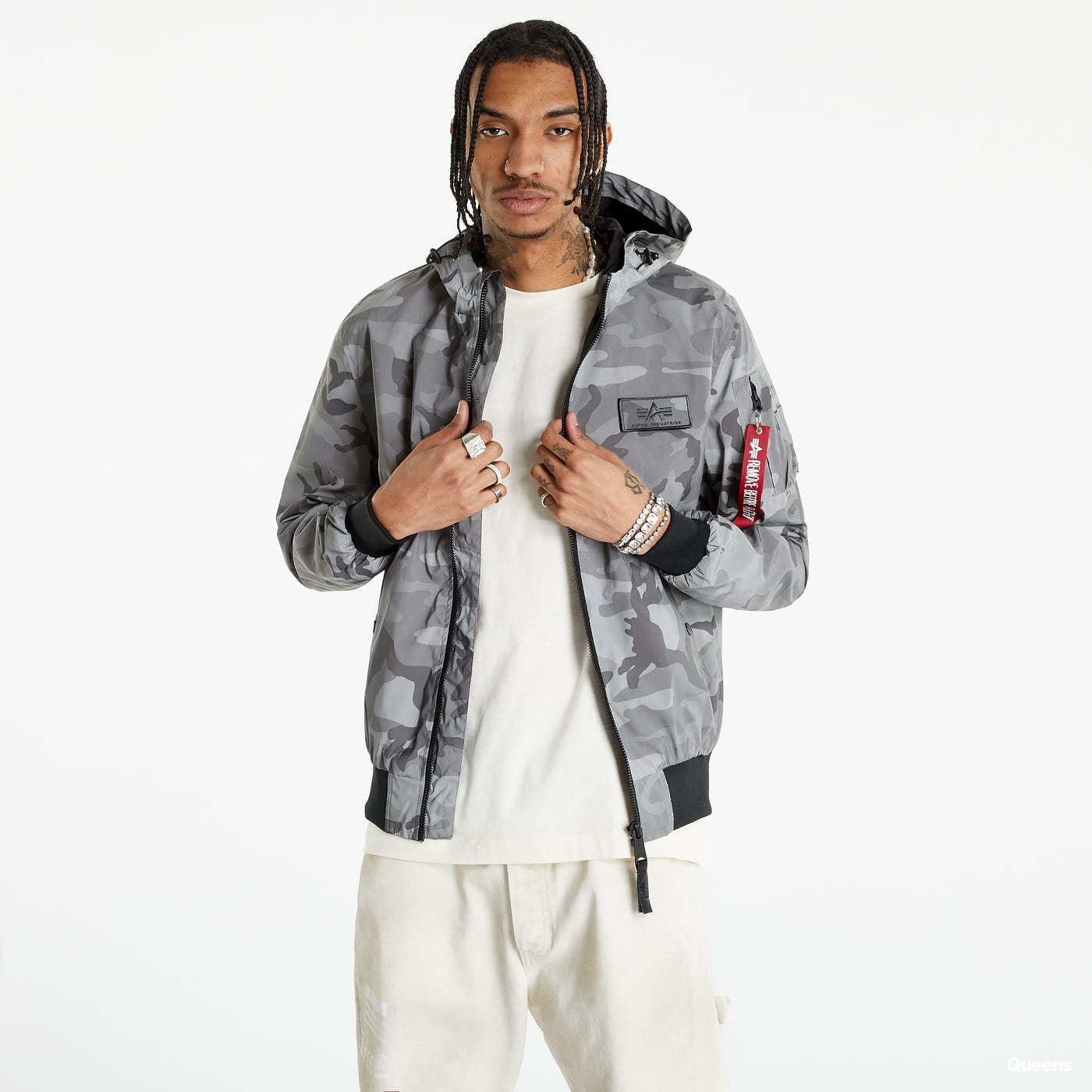 Vetrovka Alpha Industries MA-1 LW Hoode Refl. Camo Šedá | 126138RC-125, 0