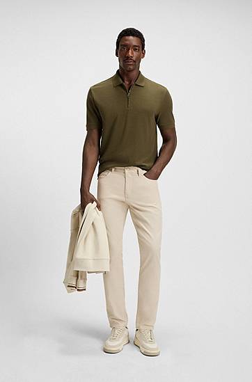 Polo tričko BOSS Waffle Knit Zip Polo Zelené | 50536768, 1