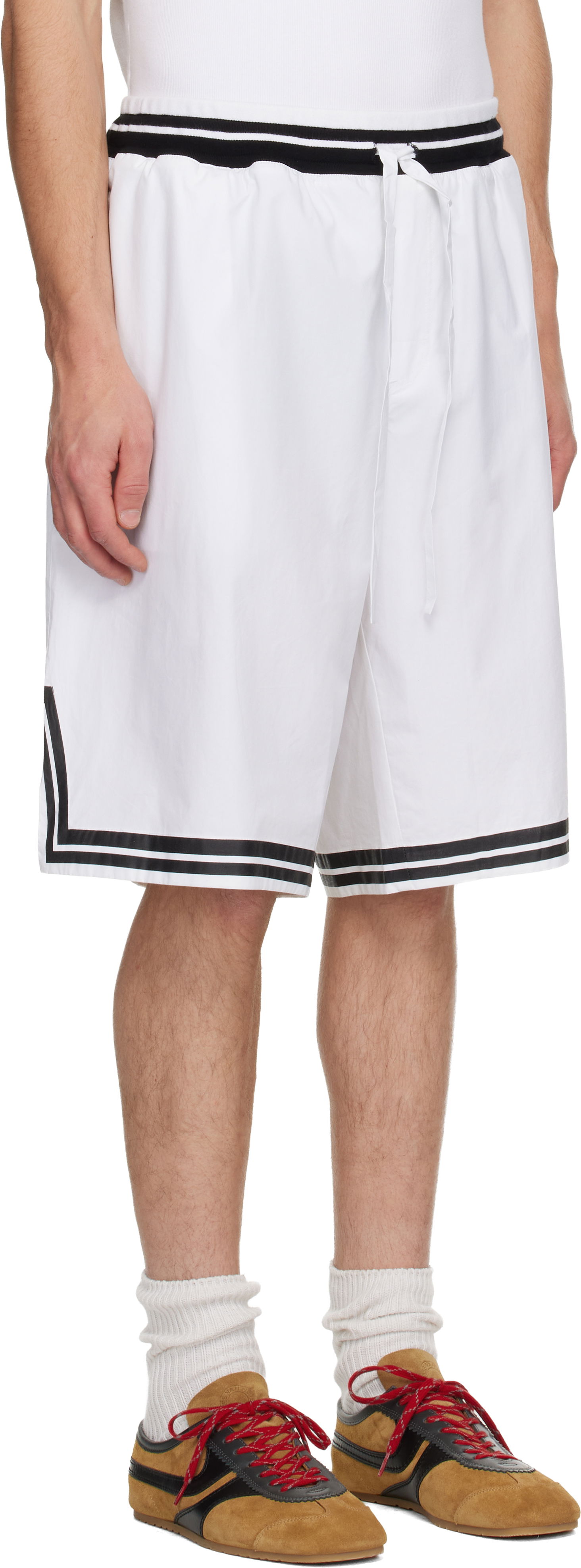 Šortky Dolce & Gabbana Cotton Poplin Striped Drawstring Shorts with Embroidered Logo Biela | GP05GZFI5IH, 1
