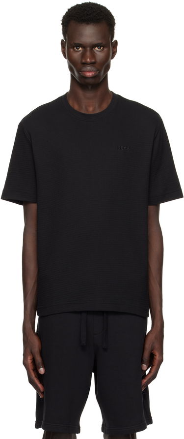 Tričko BOSS Hugo Waffle-Structured Logo Embroidered T-Shirt Čierna | 50532011, 0