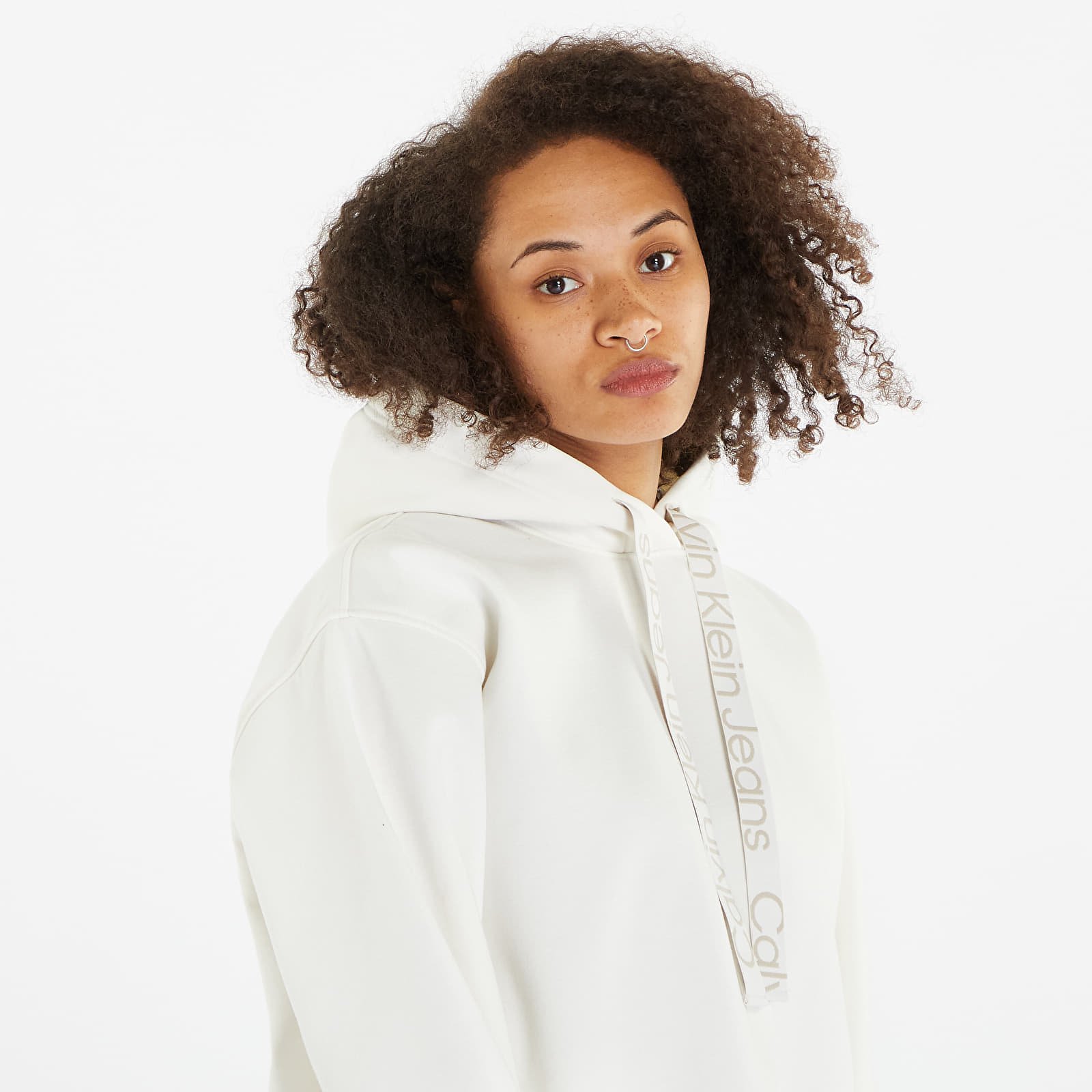 Jeans Oversized Logo Tape Hoodie White