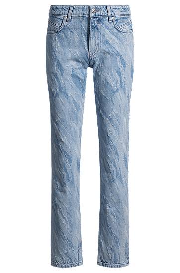Džínsy BOSS Slim-Fit Laser-Patterned Jeans Modrá | 50529986, 0