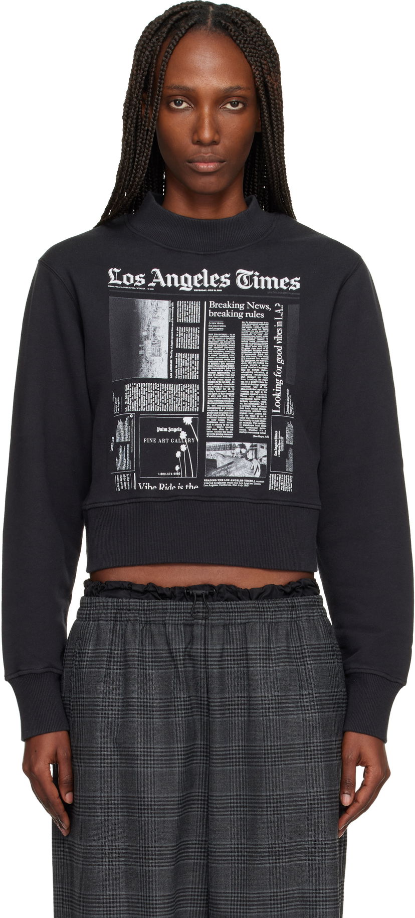 Mikina Palm Angels LA Times Edition News Fitted Crew Sweatshirt Čierna | PWBA016F25FLE0011003