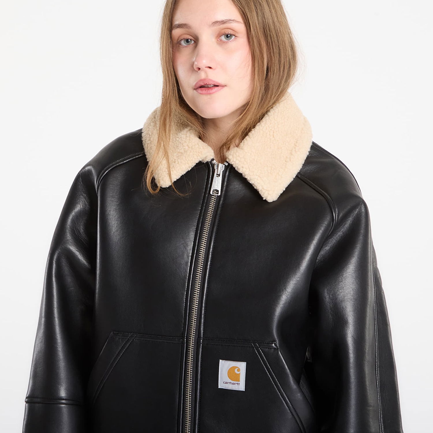 Bomber bunda Carhartt WIP Shepton Faux Leather Sherpa Collar Jacket Čierna | I035974.1LMXX, 1