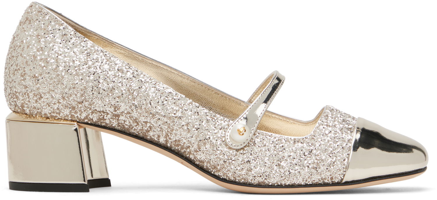 Tenisky a topánky Jimmy Choo Jimmy Choo Elisa 45 Glitter Mary Jane Block Heel Pumps Metalická | ELISA 45, 0
