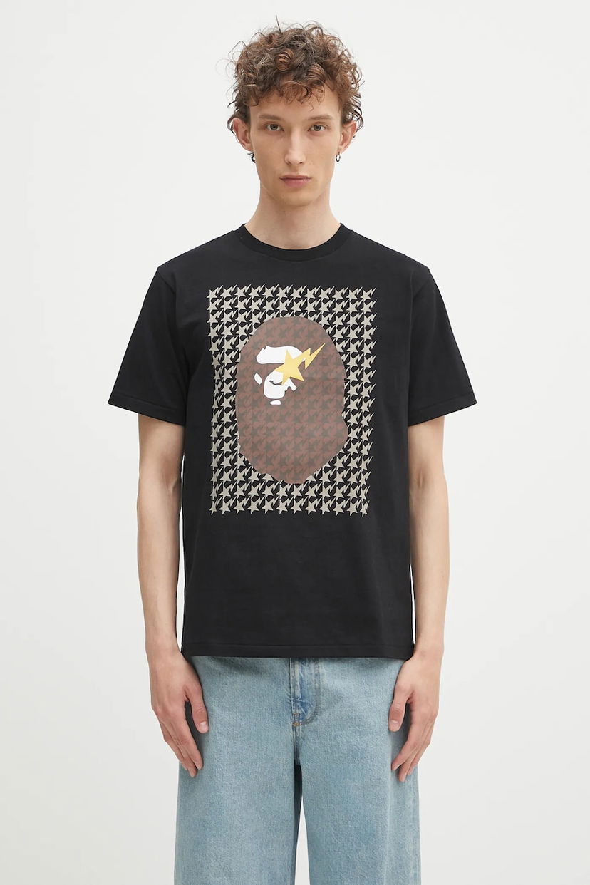Tričko BAPE A Bathing Ape STA Houndstooth APE Head Graphic T-Shirt Čierna | 1K80110035