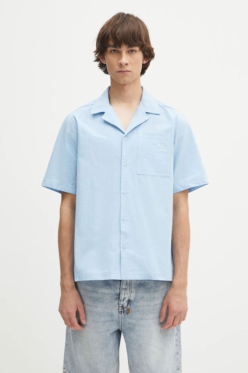 Košeľa adidas Originals adidas Originals Essentials Seersucker Relaxed Fit Short Sleeve Shirt Modrá | JD2457