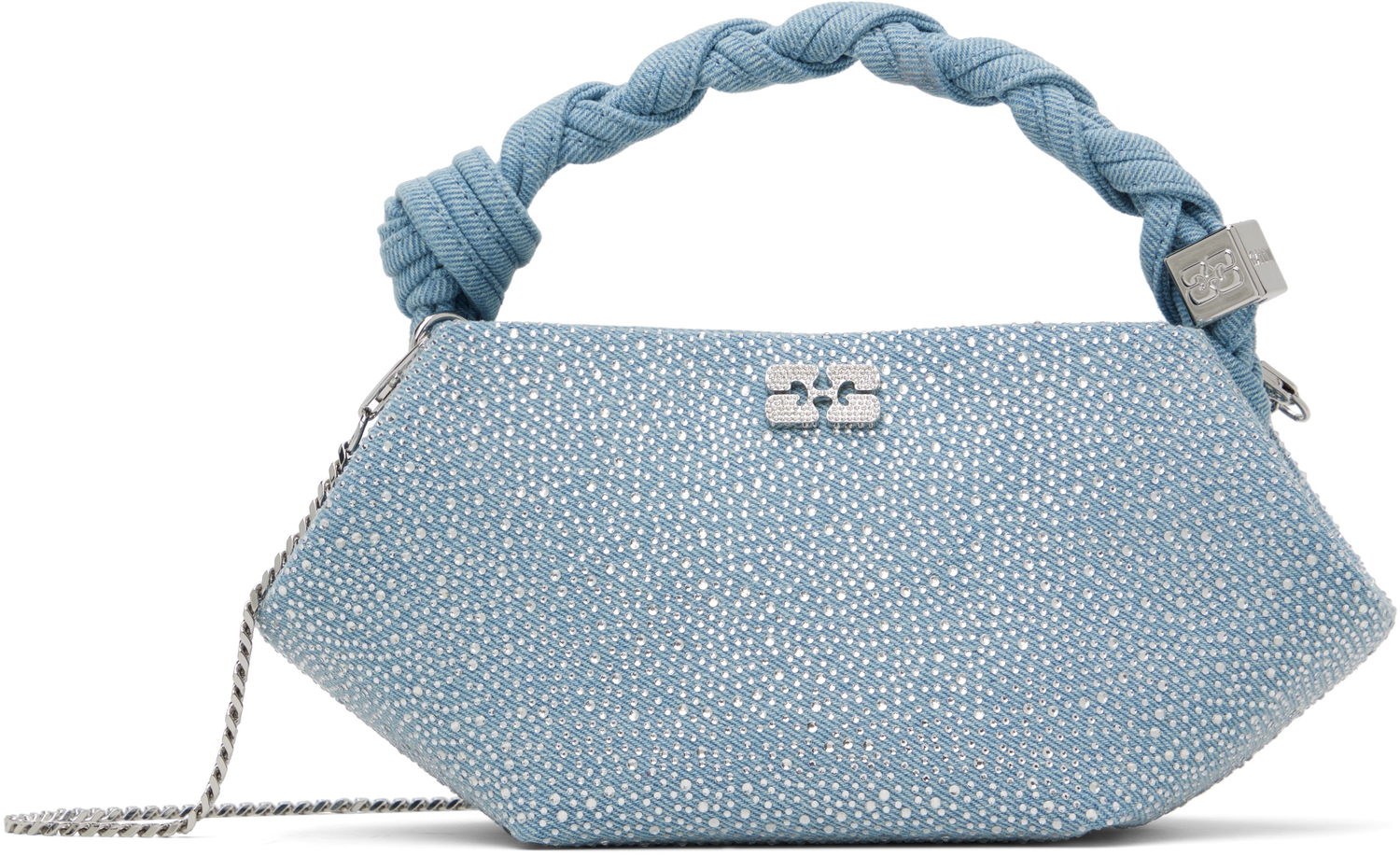 Kabelka GANNI GANNI Mini Bou Bag with Rhinestones and Knotted Handle Modrá | A6655, 0