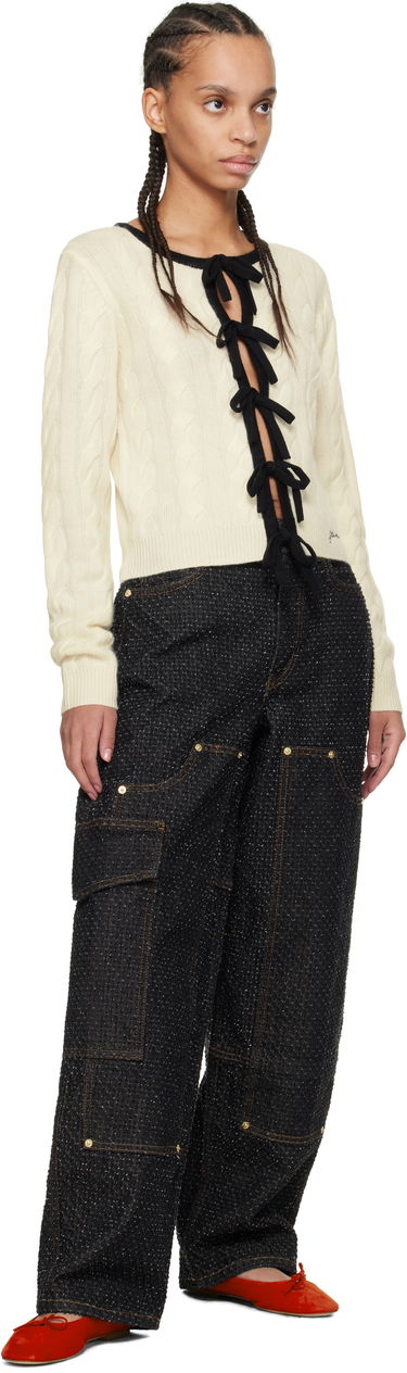 Sveter GANNI Ganni Cashmere Blend Tie Front Cardigan Béžová | K2412, 3