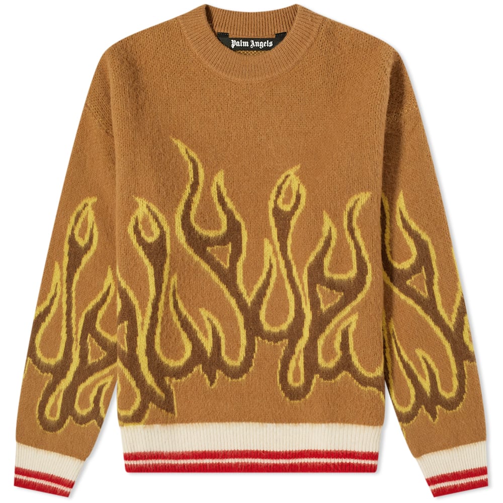 Sveter Palm Angels Flames Intarsia Crew Knit Hnedá | PMHE043F22KNI0016418, 0