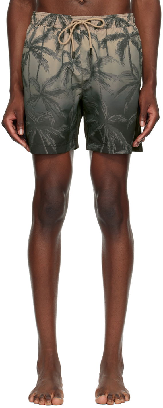 Khaki Printed Swim Shorts