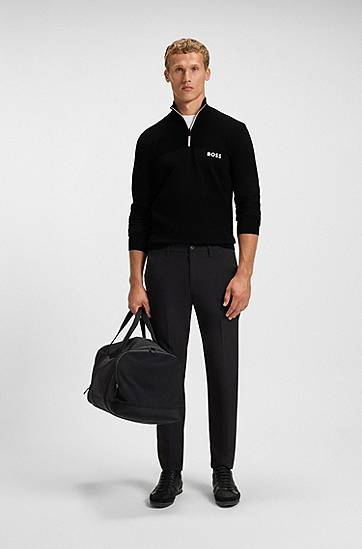 Sveter BOSS Water-repellent Cotton-Blend Zip Neck Sweater Čierna | 50541953, 1