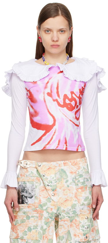 Crop Top Chopova Lowena Chopova Lowena Ruffle Collar Long Sleeve Graphic T-Shirt Biela | W6329, 0