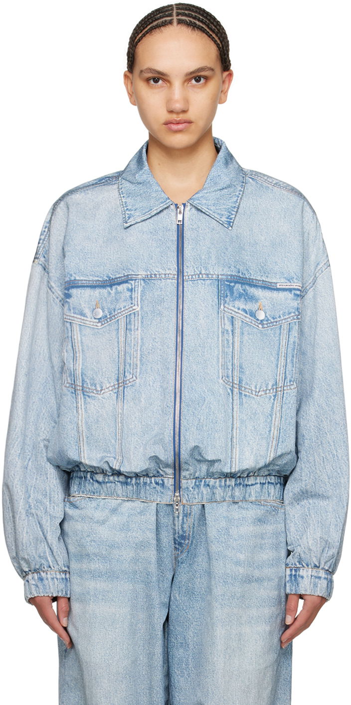 Bomber bunda Alexander Wang Printed Denim Bomber Jacket Tyrkysová | UWC1242027