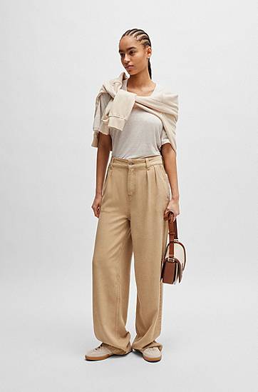 Tričko BOSS BOSS V-neck Linen T-shirt Biela | 50511242, 1