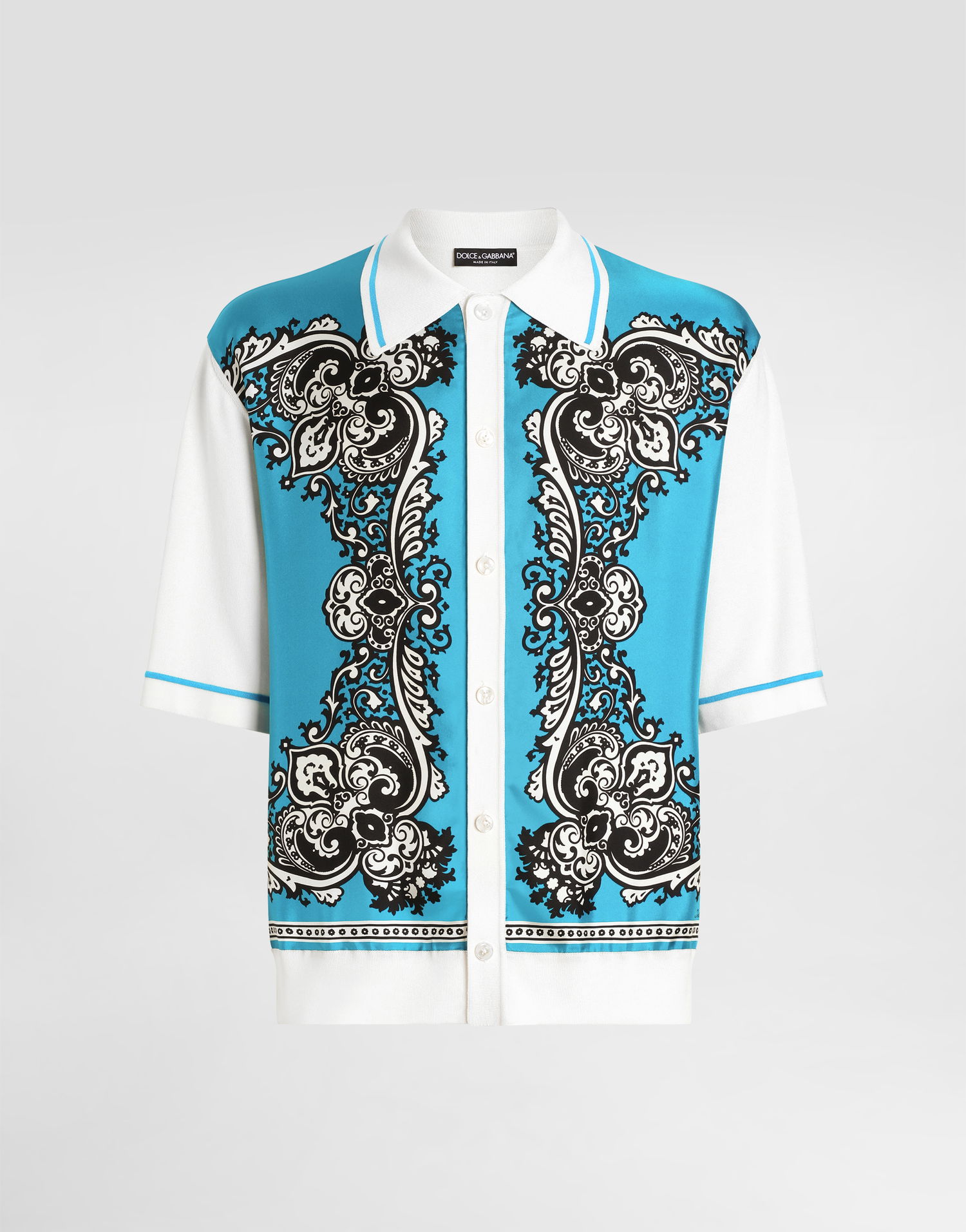 Košeľa Dolce & Gabbana Dolce & Gabbana Silk and Cotton Bandanna Print Shirt Tyrkysová | GXV90TJFMLZHT5IK, 0