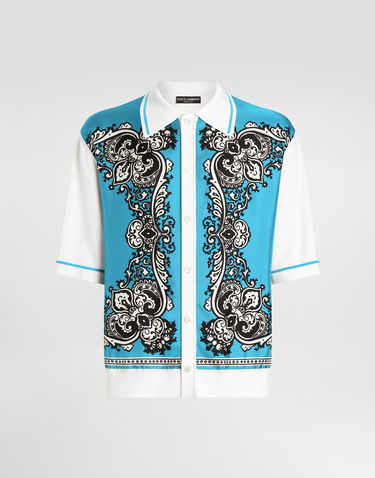 Košeľa Dolce & Gabbana Dolce & Gabbana Silk and Cotton Bandanna Print Shirt Tyrkysová | GXV90TJFMLZHT5IK, 0