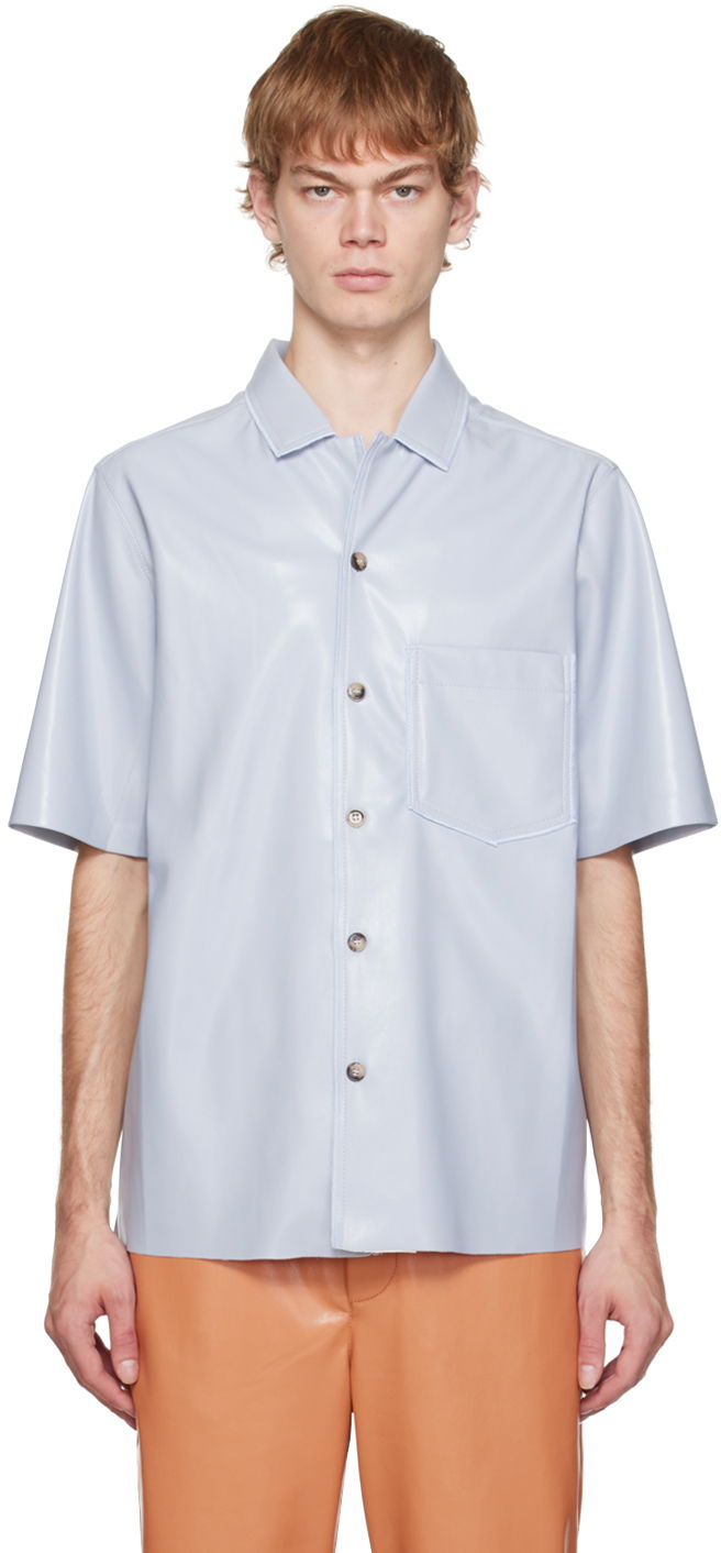 Košeľa Nanushka Faux Leather Resort Shirt Modrá | NM22PFSH00152, 0