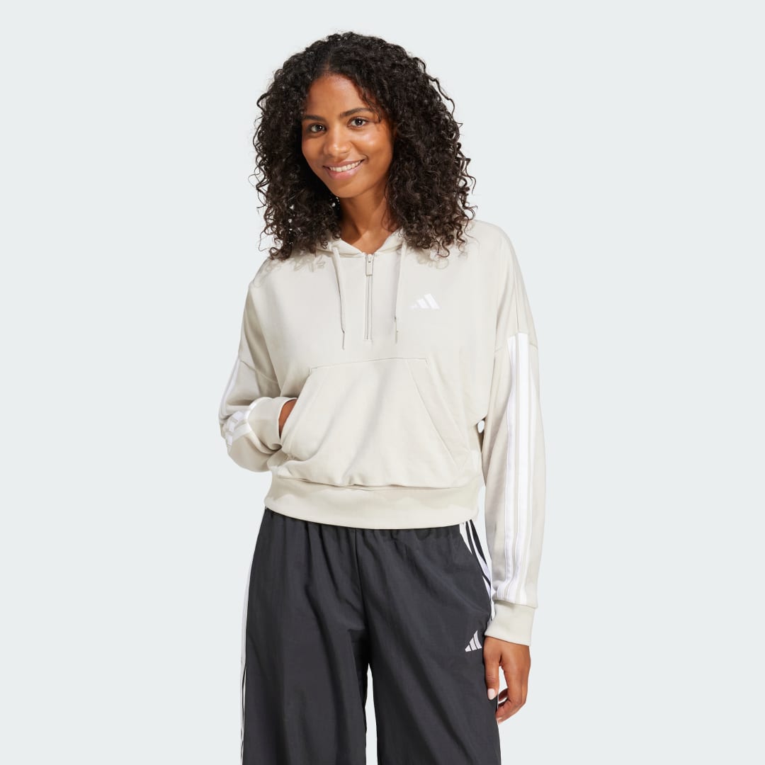 Mikina adidas Performance 3-Stripes French Terry Quarter-Zip Hoodie Béžová | JN1958, 0