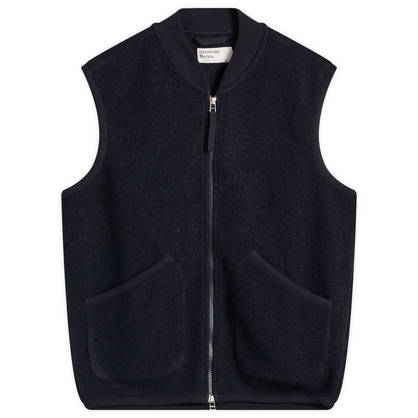 Vesta Universal Works Wool Fleece Zip Vest Navy | 00015-NVY