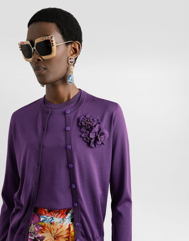 Sveter Dolce & Gabbana Dolce & Gabbana Silk Cardigan with Flower Brooch Fialová | FXV09ZJBSO1F0257, 3