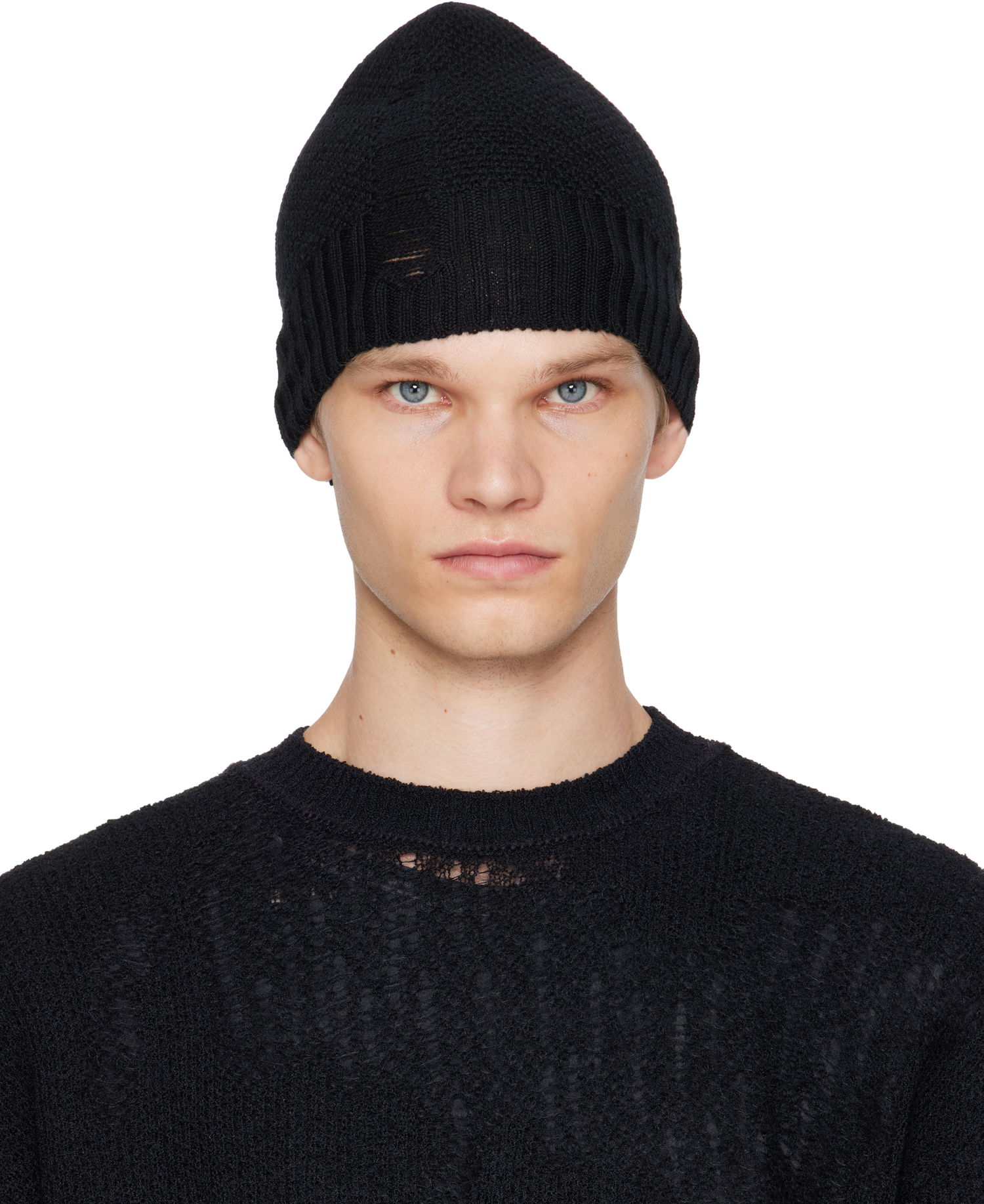 Kulicha Ann Demeulemeester Ann Demeulemeester Edon Destroyed Seed Stitch Beanie Čierna | B0013176-KN071-099, 0