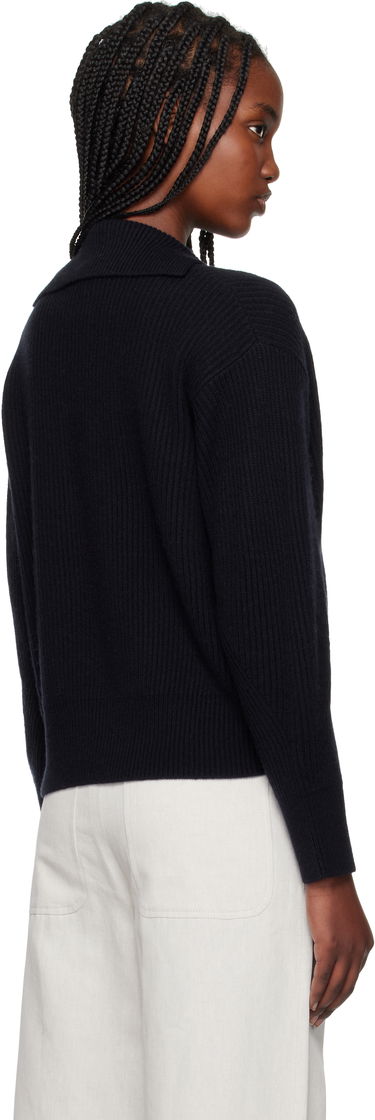 Sveter Max Mara Max Mara Eccelso Lace-Up Ribbed Knit Hoodie Navy | 2511361161600, 2