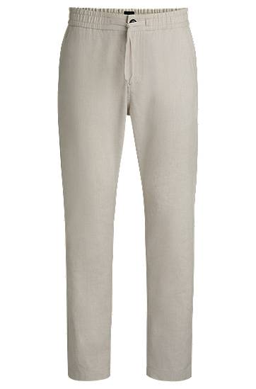 Nohavice BOSS Comfort-Stretch Linen-Blend Regular-Fit Trousers Béžová | 50536881, 0