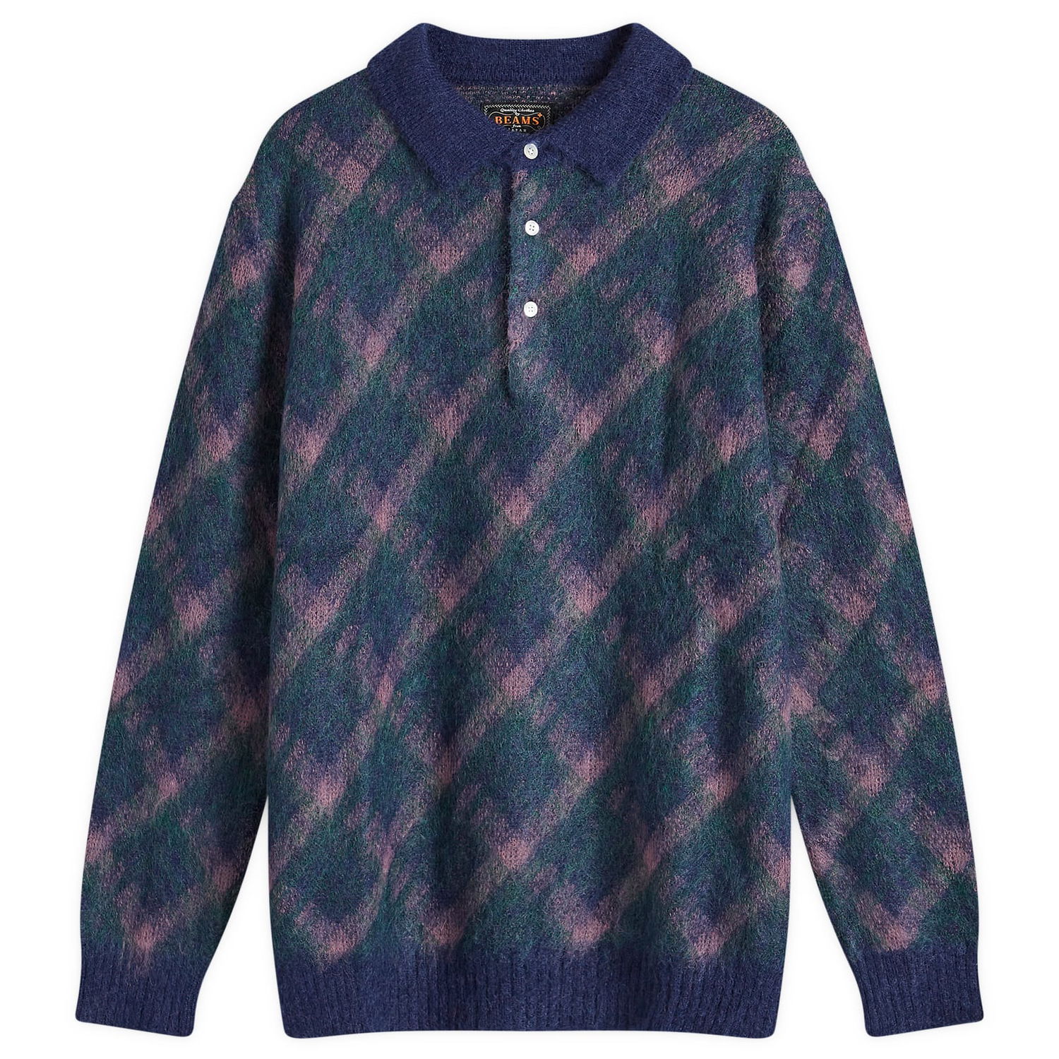 Sveter BEAMS Long Sleeve Jacquard Knit Polo Shirt Modrá | 3812-0028-156-79, 0