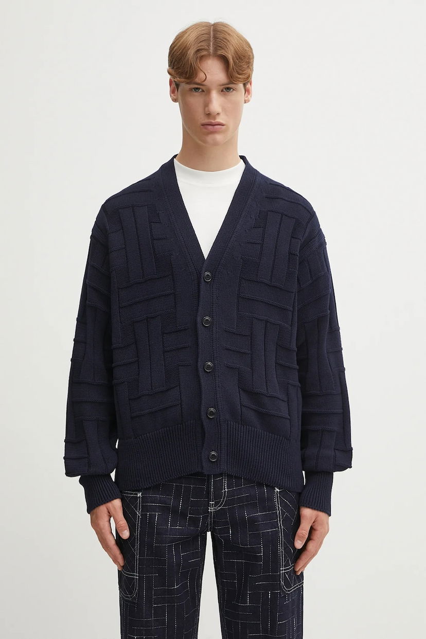 Sveter KENZO Kenzo Gots Kenzo Weave Patterned V-Neck Cardigan Navy | FF55CA7073CB