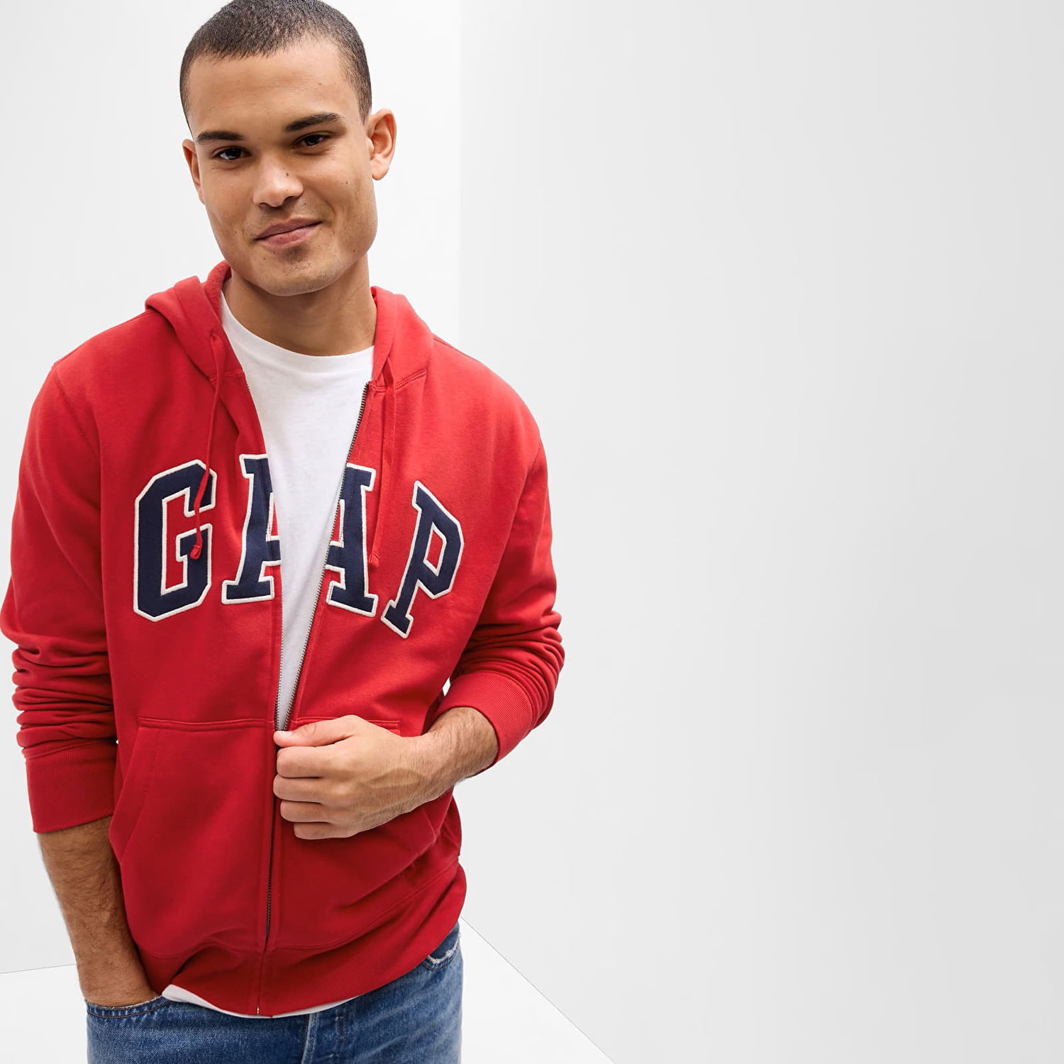 Mikina GAP Sweatshirt Logo Fullzip Hoodie Red Apple S Červená | 840496-23, 0