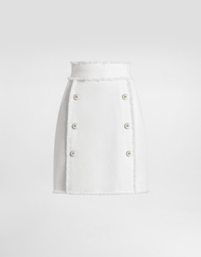 Sukňa Dolce & Gabbana Dolce & Gabbana Rachel Tweed Skirt with Frayed Edges and DG Buttons Biela | F4C03THUMUAW3789