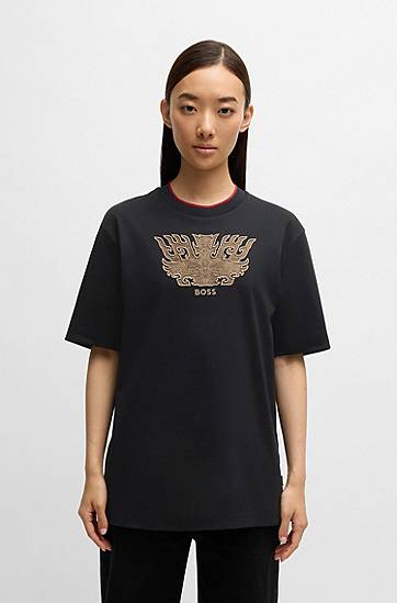 Tričko BOSS BOSS Creation of the Gods T-Shirt with Taotie Embroidery Čierna | 50533822, 1