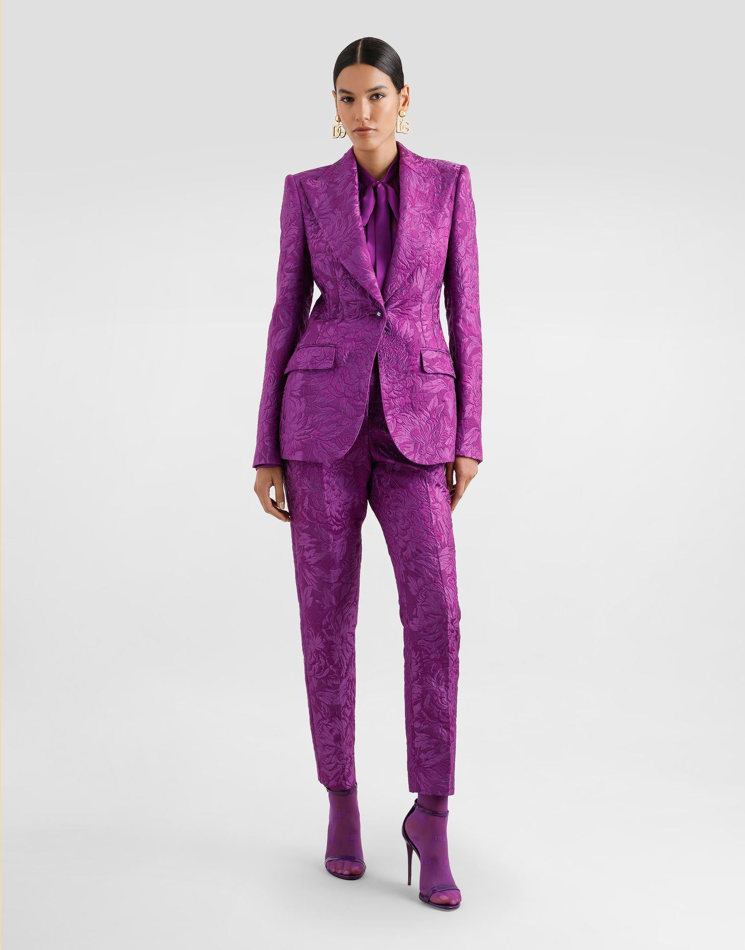 Nohavice Dolce & Gabbana Dolce & Gabbana Peony-Motif Brocade Trousers Fialová | FTAM2THJMQOF0571, 1