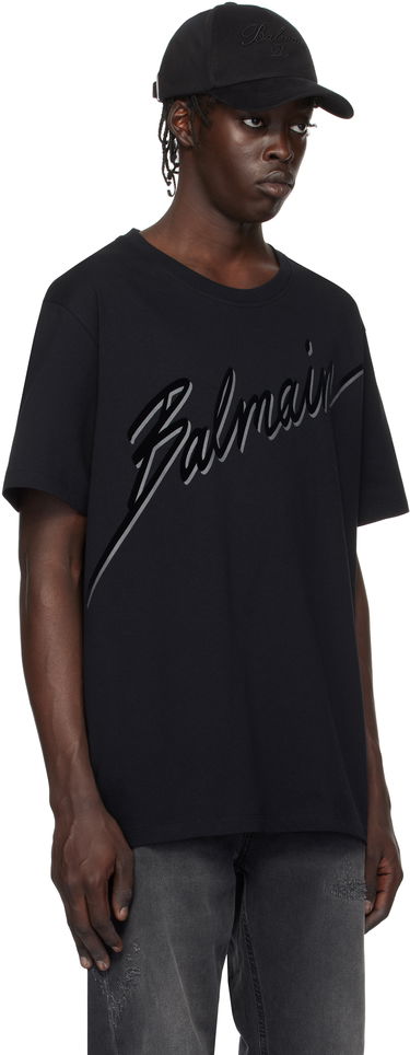 Tričko Balmain Flocked Logo T-Shirt Biela | EH1EG010BC86, 4