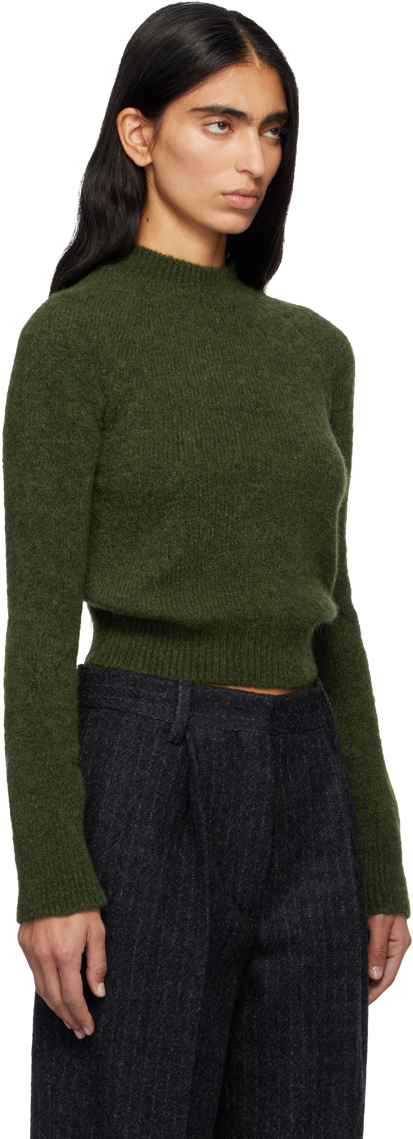 Sveter Dries Van Noten Dries Van Noten Fitted Mock Neck Knit Sweater Zelené | 252-011225-2709, 1