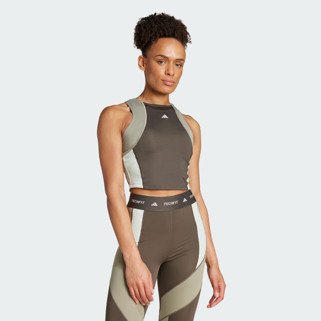 Tielko adidas Performance Techfit Colorblock Training Crop Top Hnedá | IX3279, 0