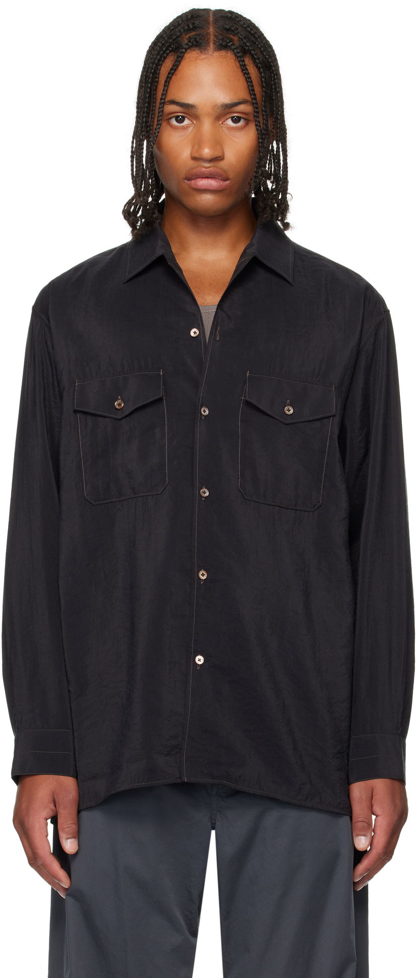 Košeľa LEMAIRE Lemaire Convertible Collar Shirt Čierna | SH1202 LF1308