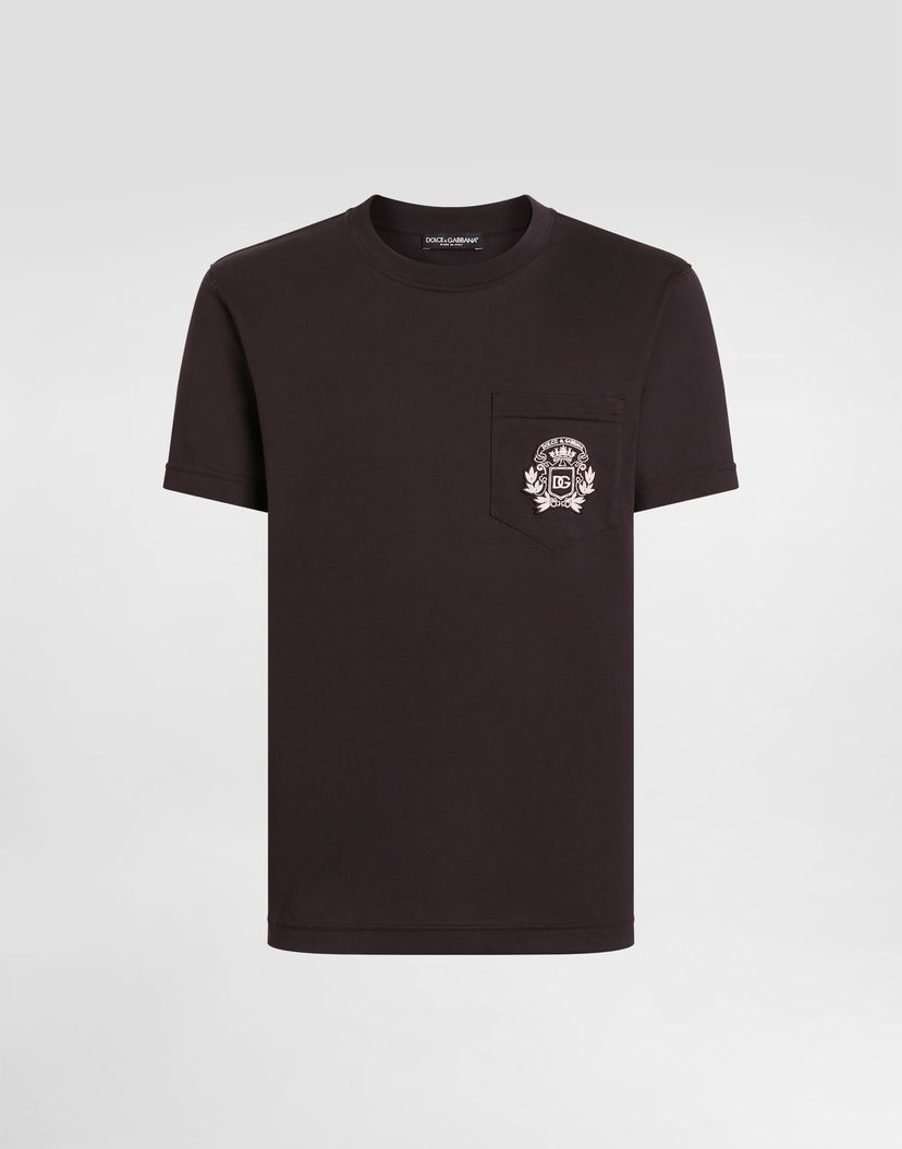 Tričko Dolce & Gabbana Cotton T-shirt With Embroidered Pocket Hnedá | G8RA2ZG7PZEM0682