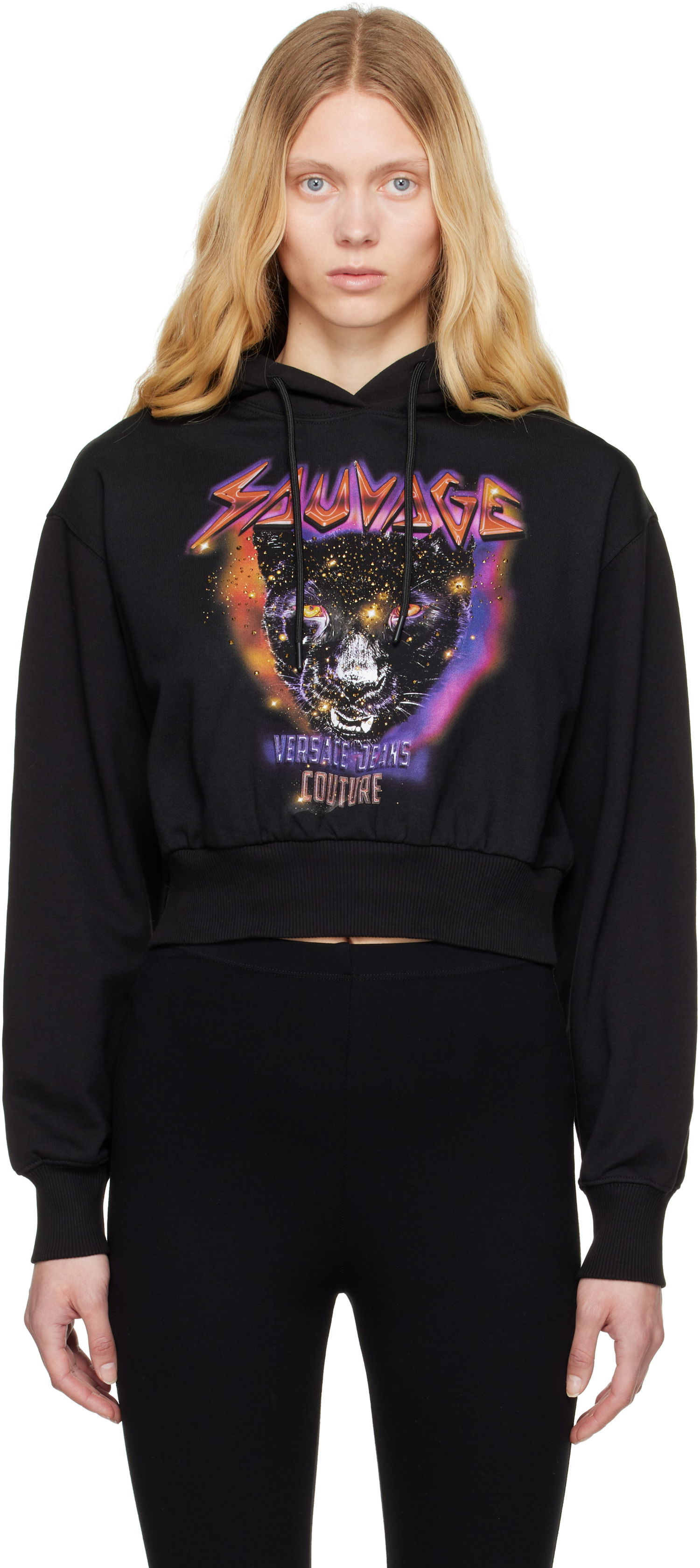 Mikina Versace Versace Jeans Couture Savage Print Cropped Hoodie Čierna | E78HAIC04_ECF00C, 0