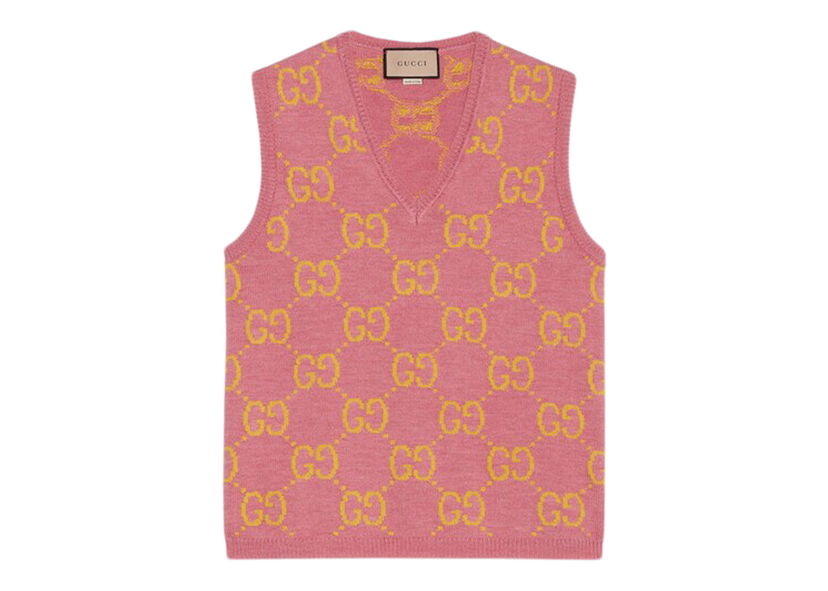 Vesta Gucci GG Knitted Wool Vest Pink/Yellow Ružová | 674041 XKB3V 5874
