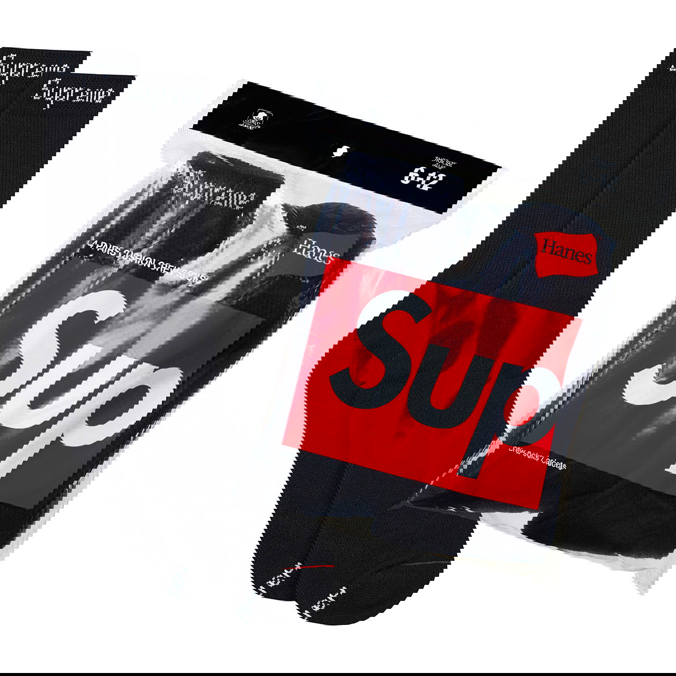 Ponožky Supreme Hanes Crew Socks (4 Pack) Čierna | 99HAA26, 0