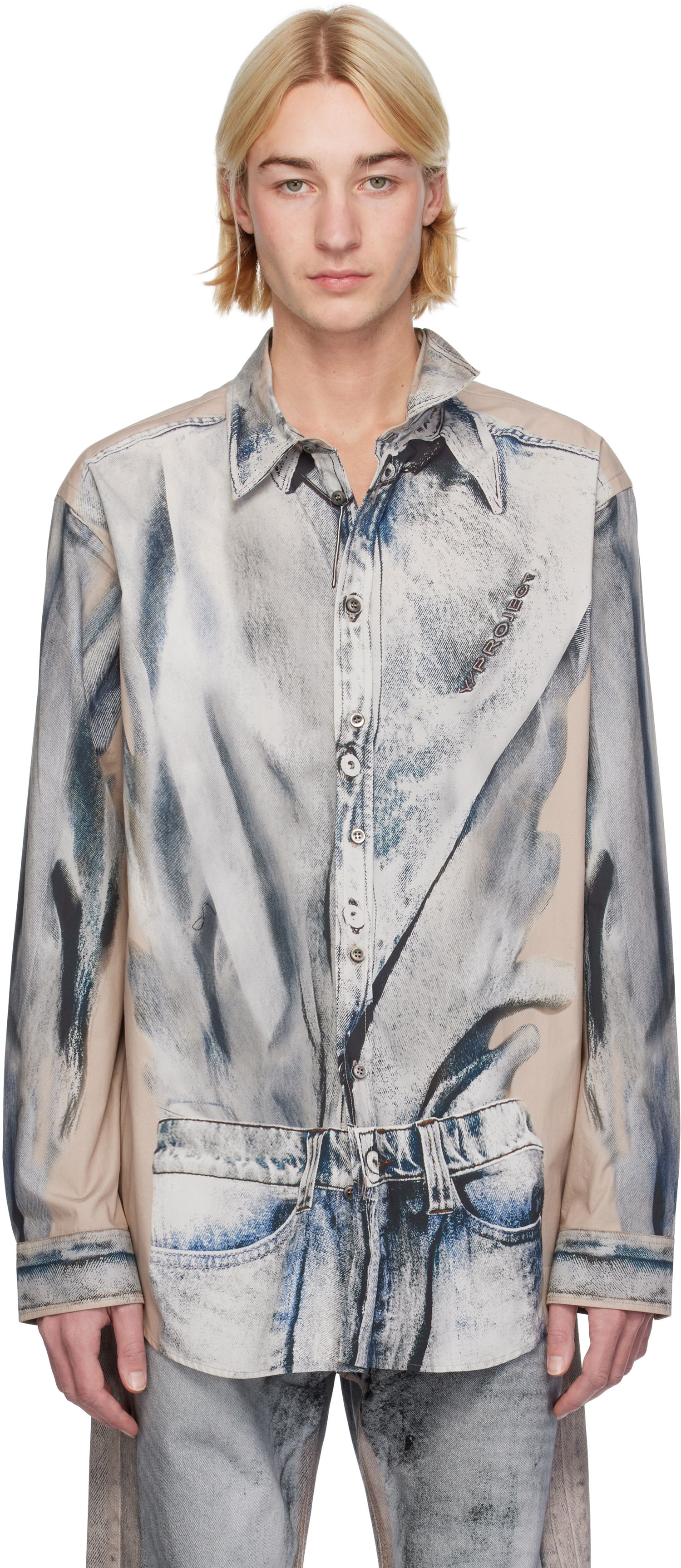Košeľa Y/PROJECT Trompe L'oeil Print Shirt Modrá | 201SI014, 0