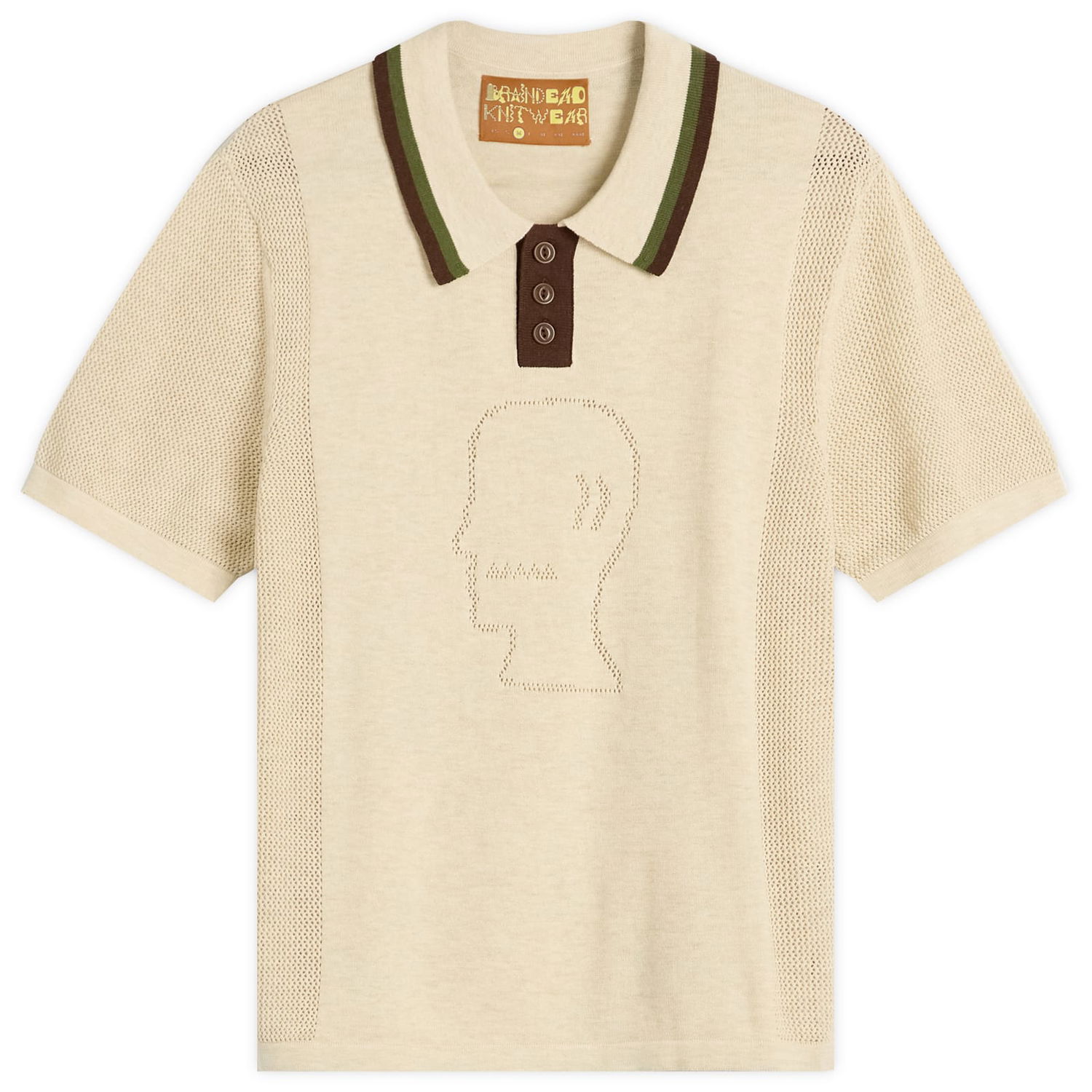 Polo tričko Brain Dead Brain Dead Logo Head Knit Polo, Size Large Béžová | BDS25T260043-NTL, 1